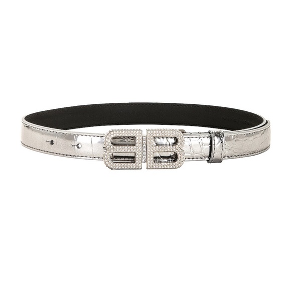 Balenciaga Silver Belt with Rhinestone Buckle - Picture 1 of 4